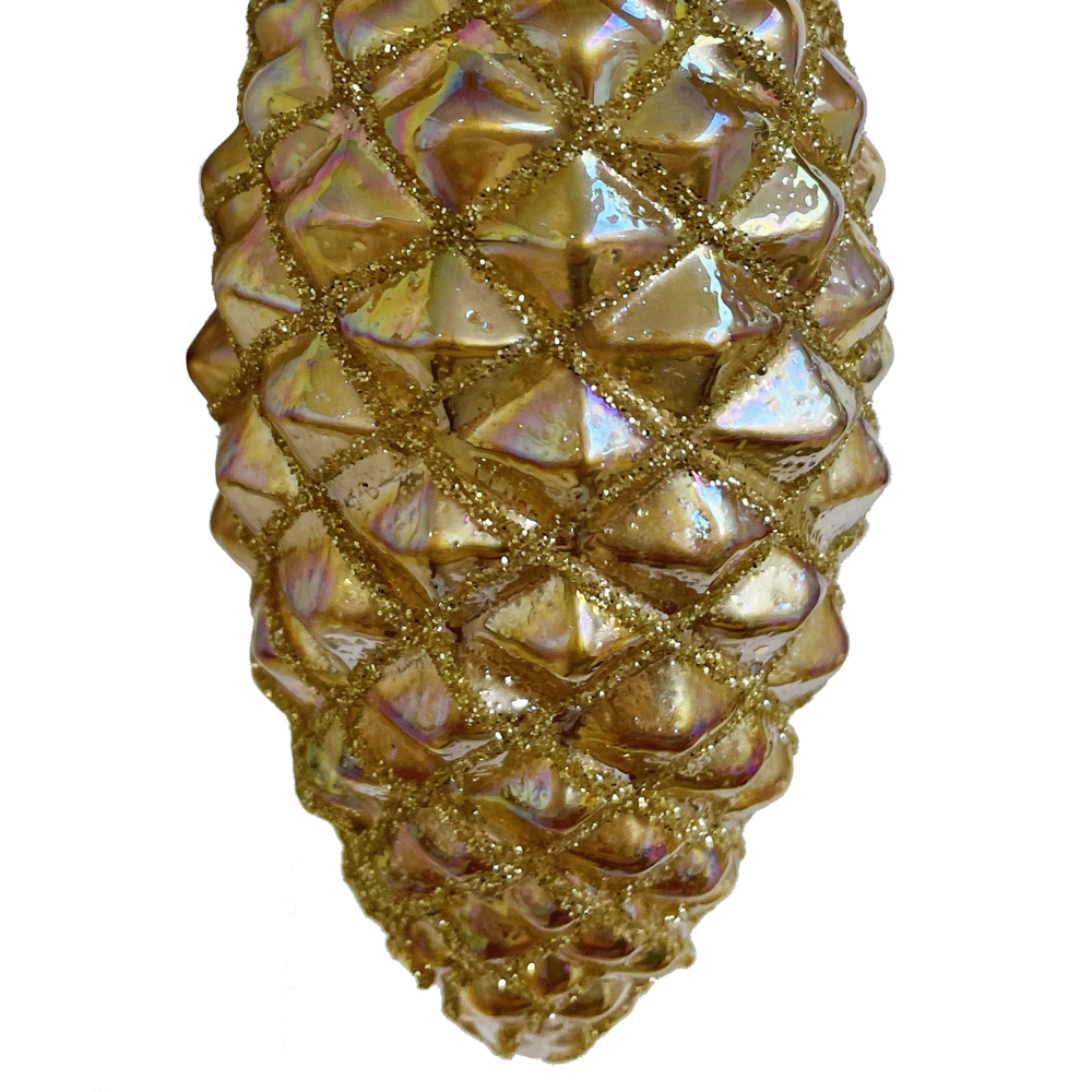 Glass Gold Pinecone Ornament with Gold Glitter at Home Smith