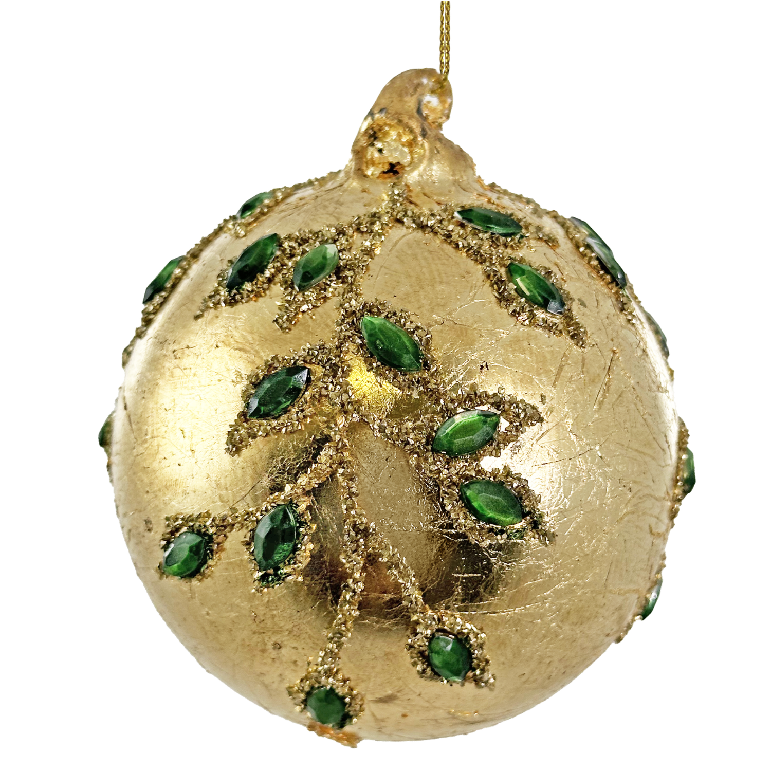 Glass Ornament with Gilded Green Gem Branches at Home Smith