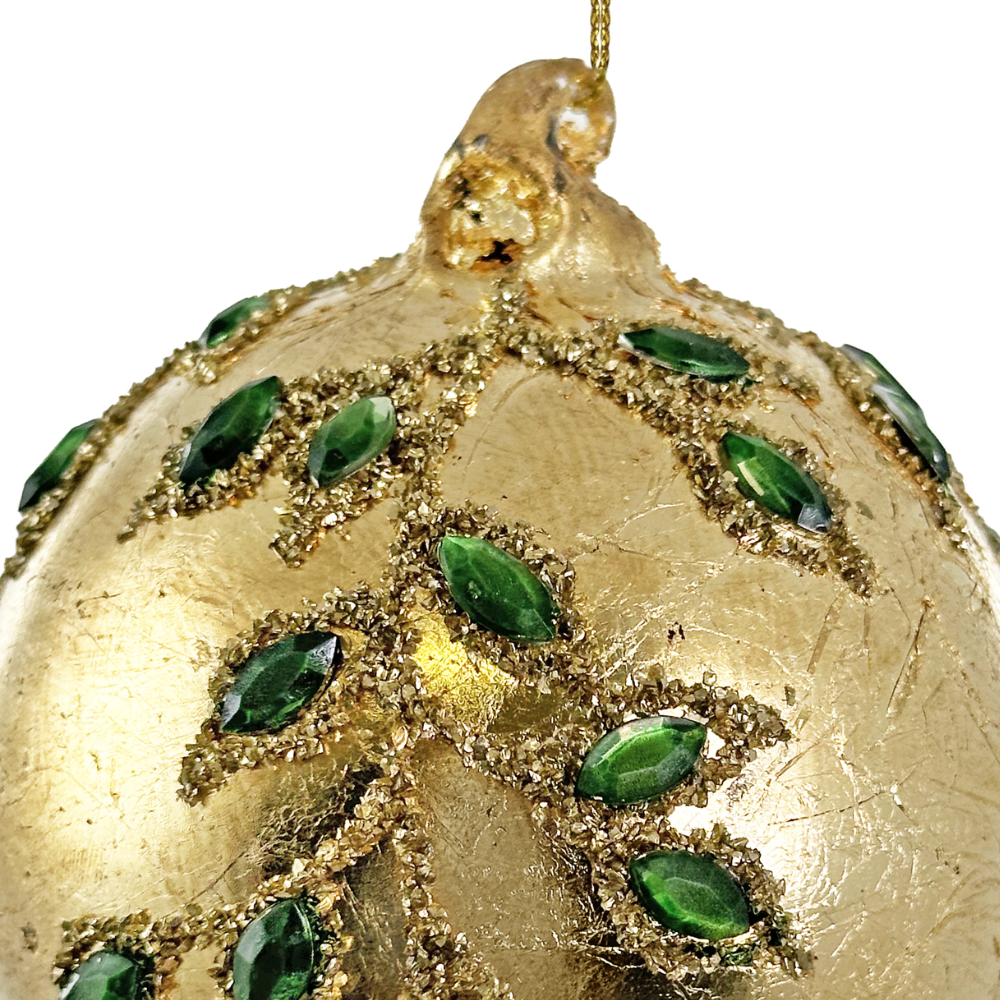 Glass Ornament with Gilded Green Gem Branches at Home Smith