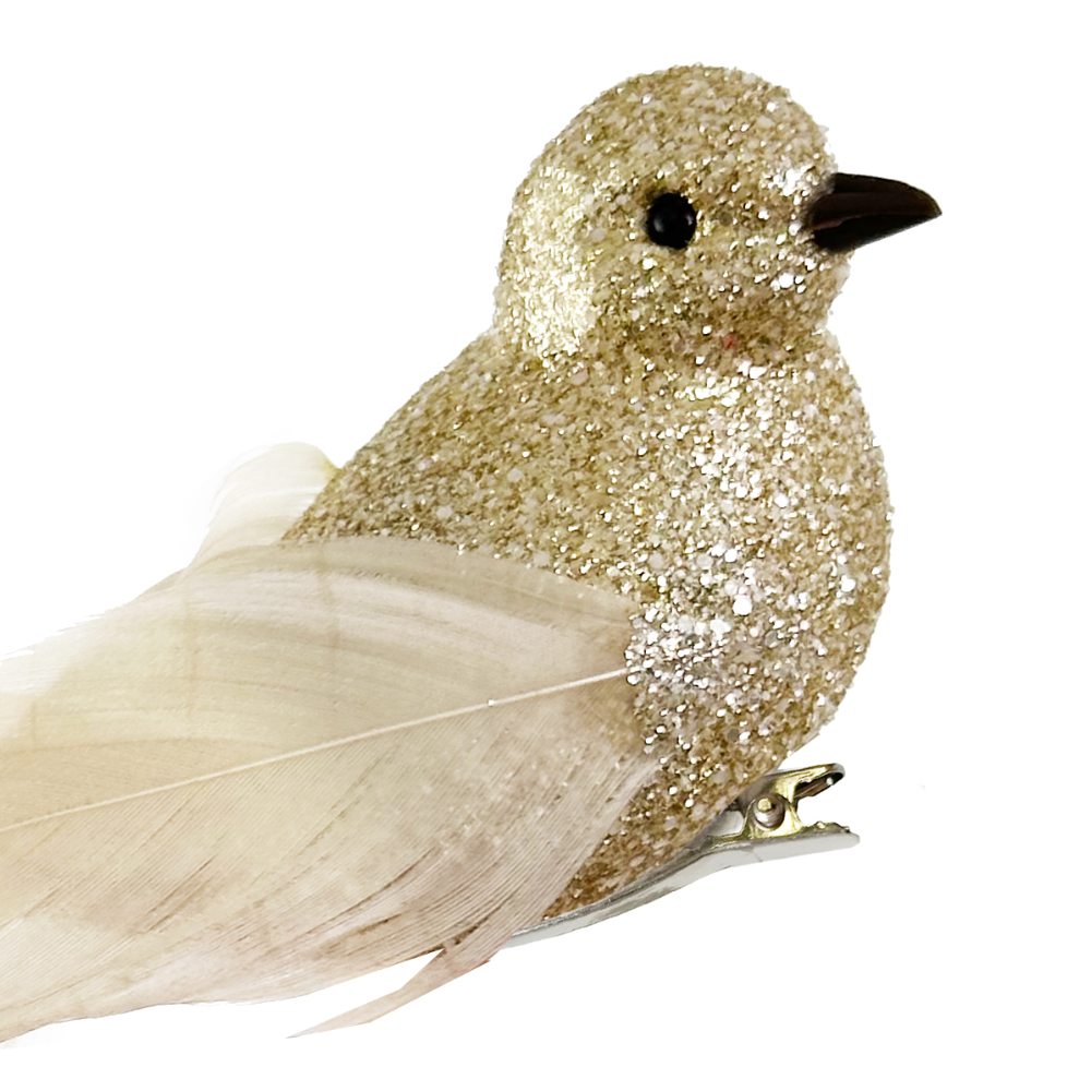 Glitter Feather Bird in Cream at Home Smith