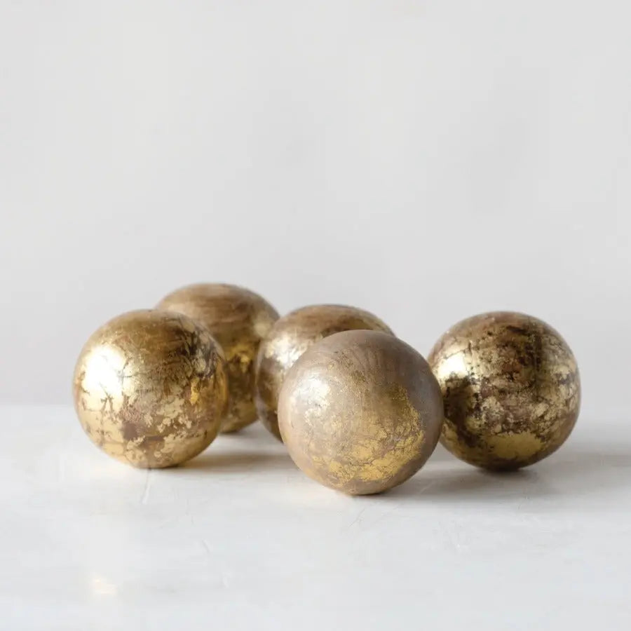 Gold Foil Wood Orbs - Home Smith