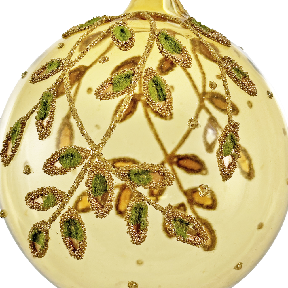 Gold Glass Ornament with Beaded Branches at Home Smith