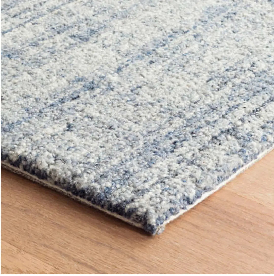 Harris Blue/Ivory Micro Hooked Wool Rug - Home Smith
