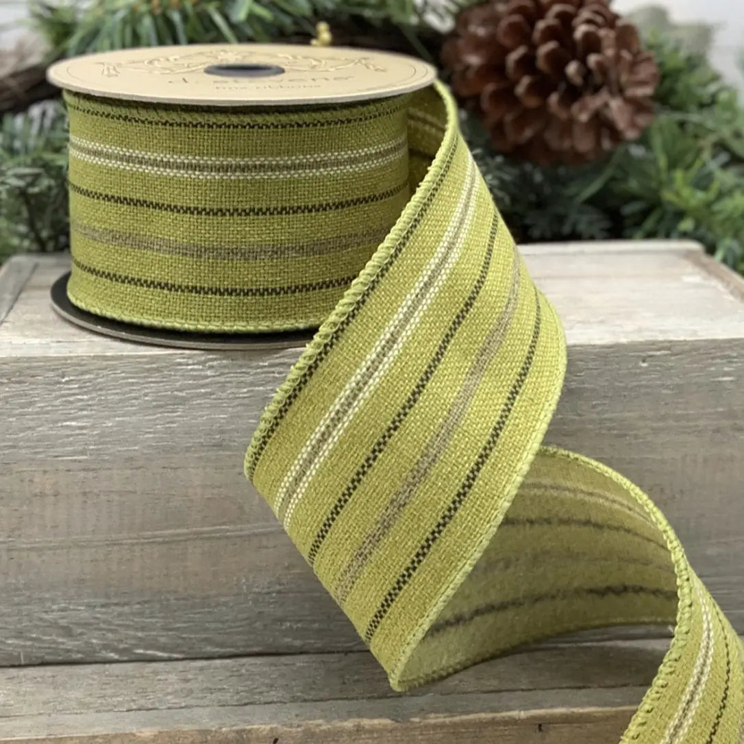 Hopsack Stripe Ribbon in Citrus and Grey - Home Smith