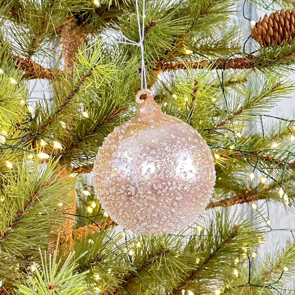 Glitter Champagne Sanded Glass Ornament at Home Smith