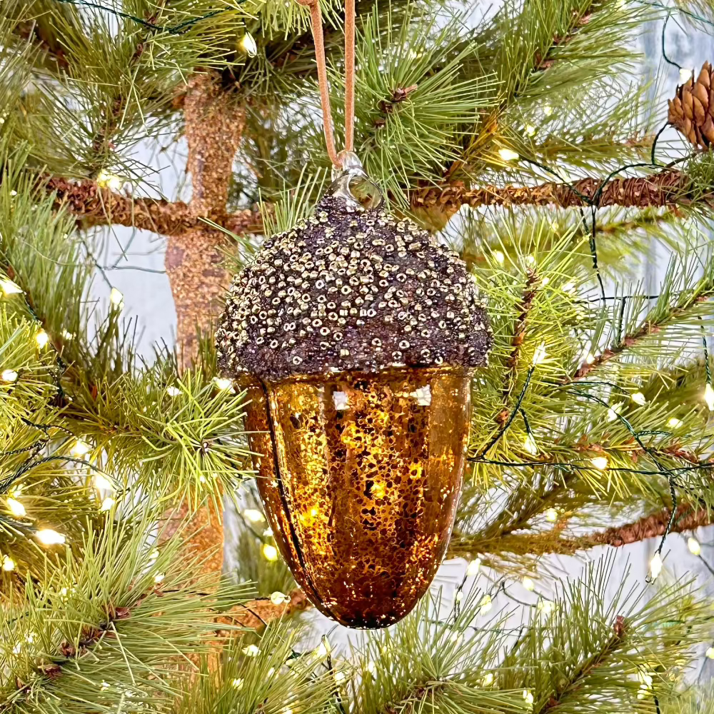 Brown beaded glass acorn ornament at Home Smith 