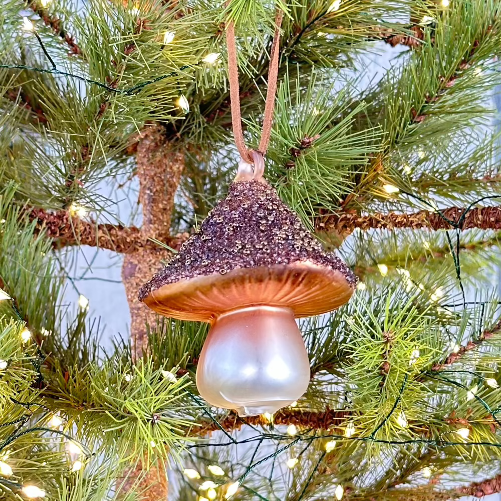 Beaded Brown Glass Mushroom Ornament at Home Smith