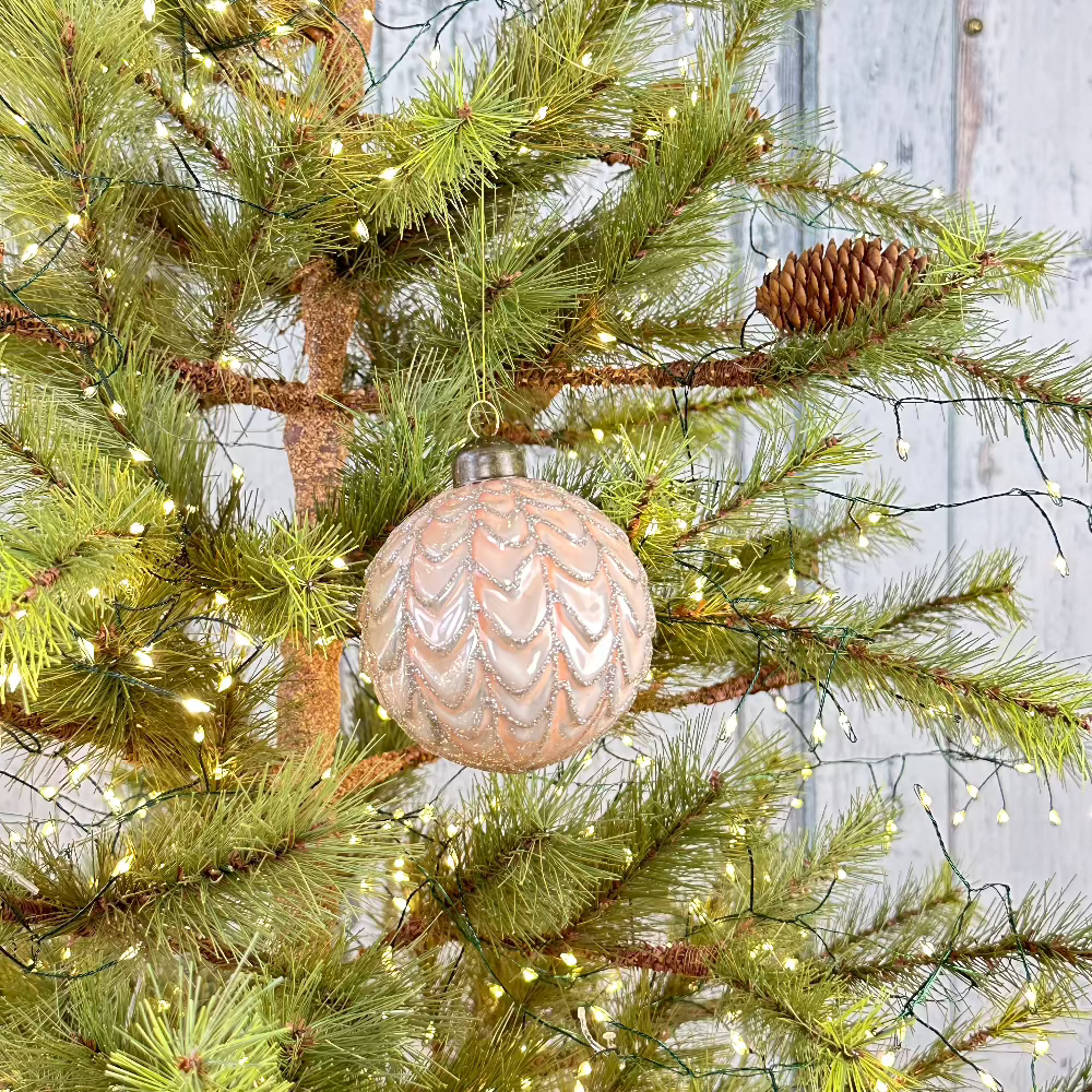 Pink Glass Ornament with Champagne Glitter at Home Smith