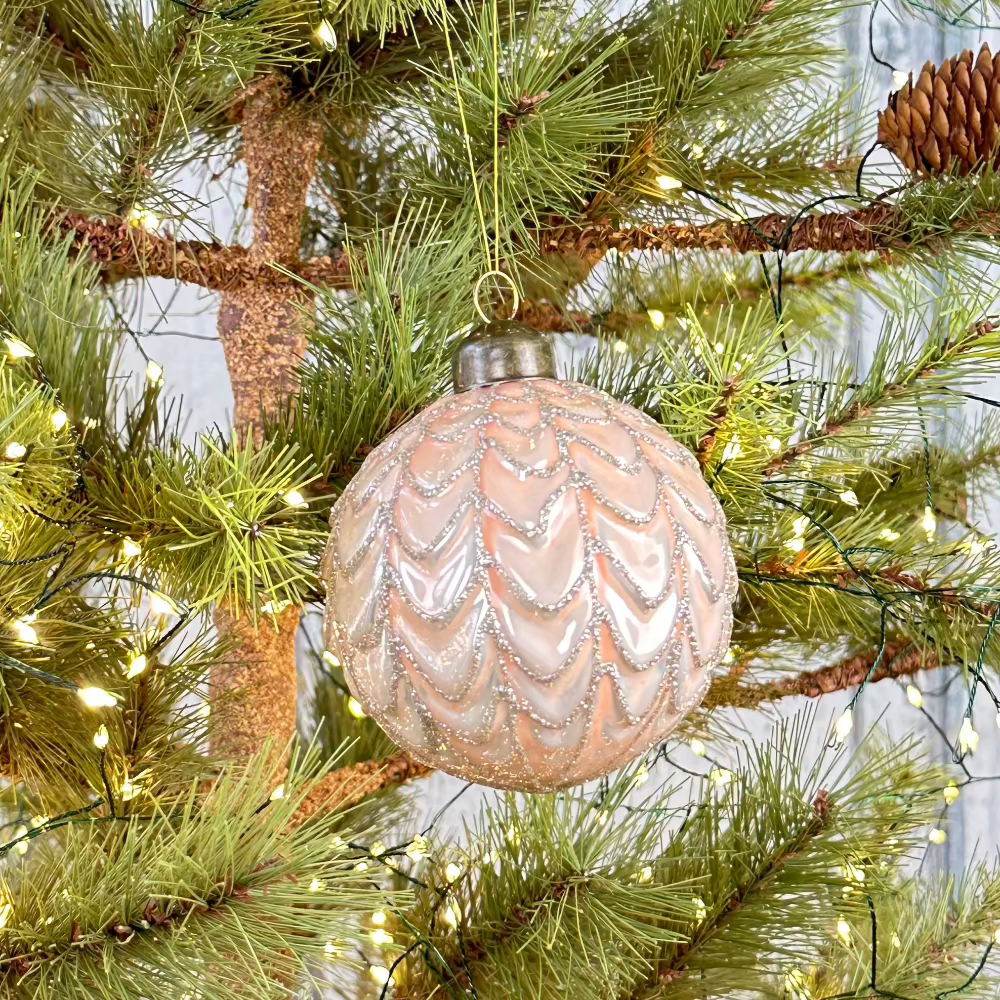 Pink Glass Ornament with Champagne Glitter