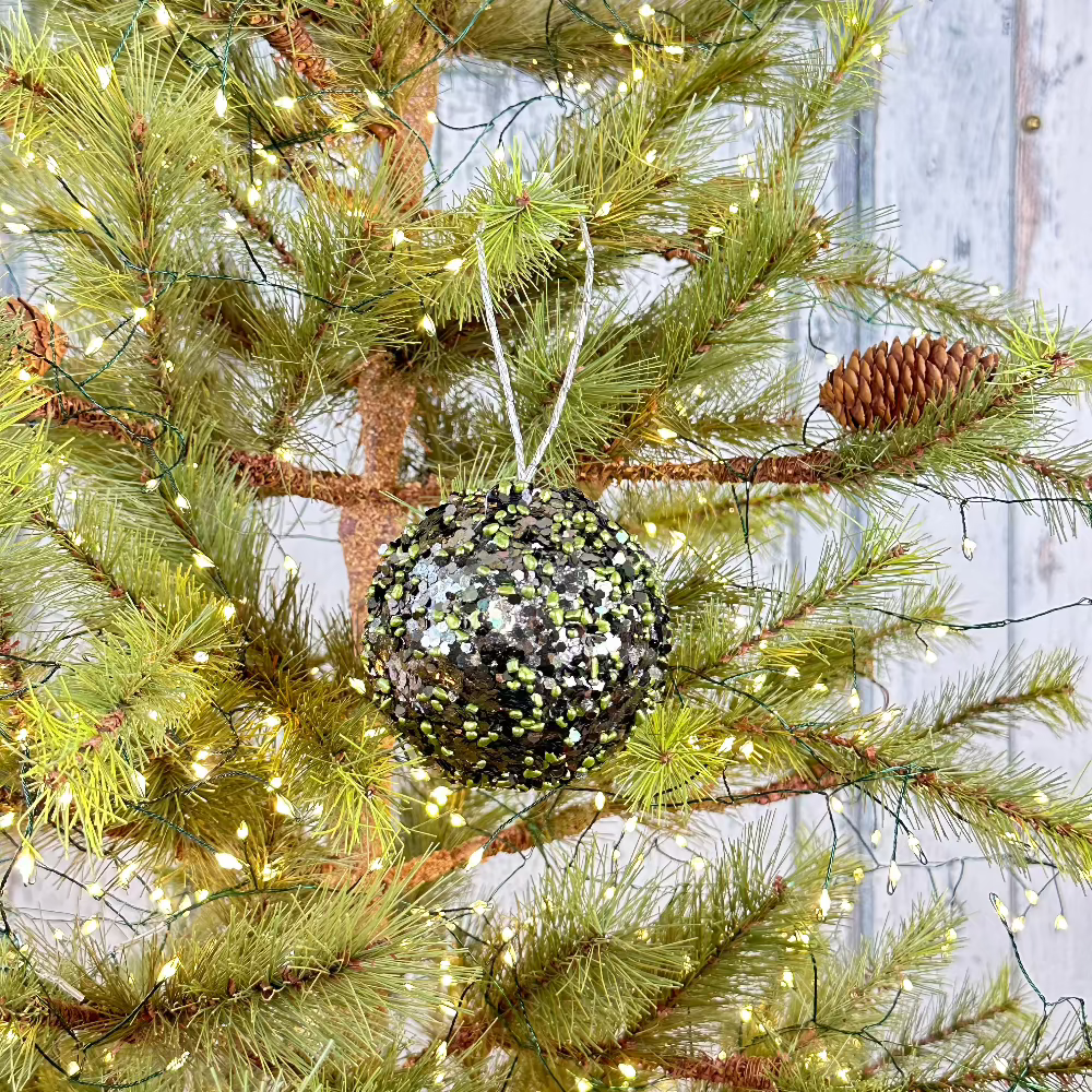 Green Beaded Glitter Ornaments at Home Smith