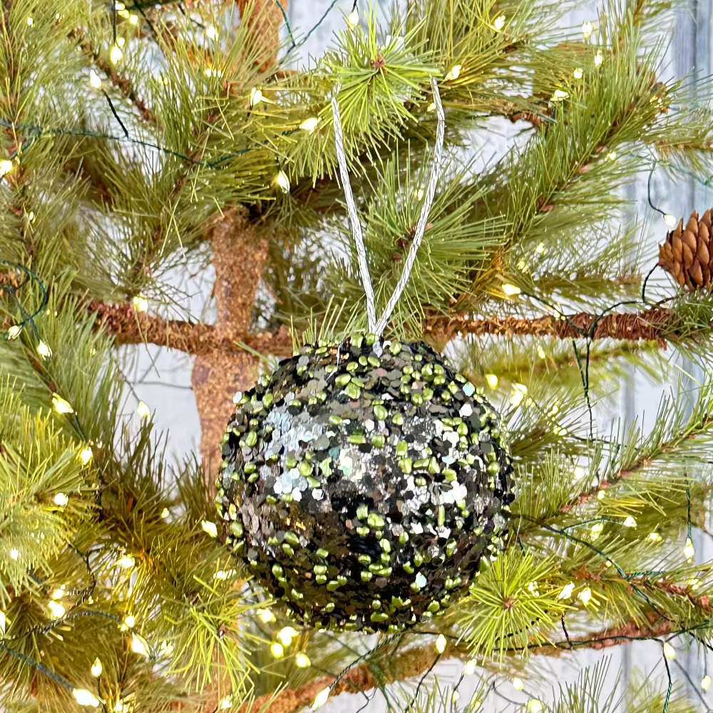 Green Beaded Glitter Ornaments at Home Smith