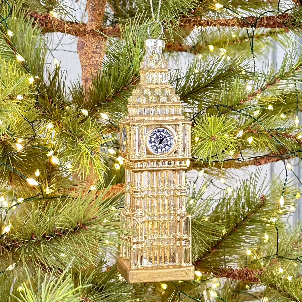 Gold and White Glass Big Ben Holiday Ornament at Home Smith