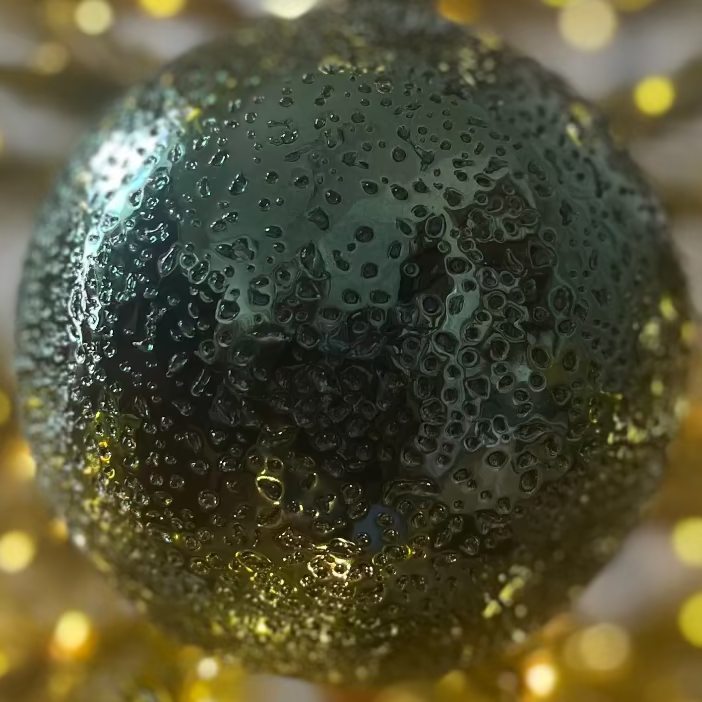 Jim Marvin Handblown Glass Beaded Ornaments in Dark Green