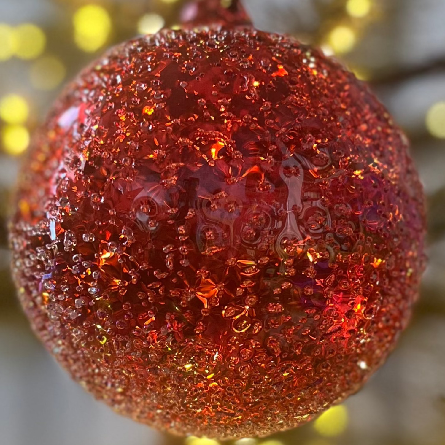 Jim Marvin Handblown Glass Beaded Ornament in Red
