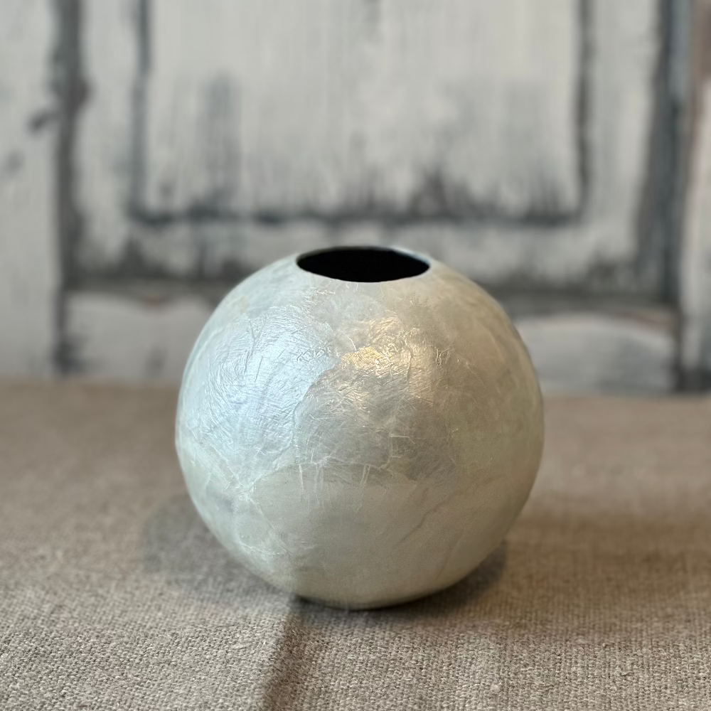Medium White Capiz Vase at Home Smith