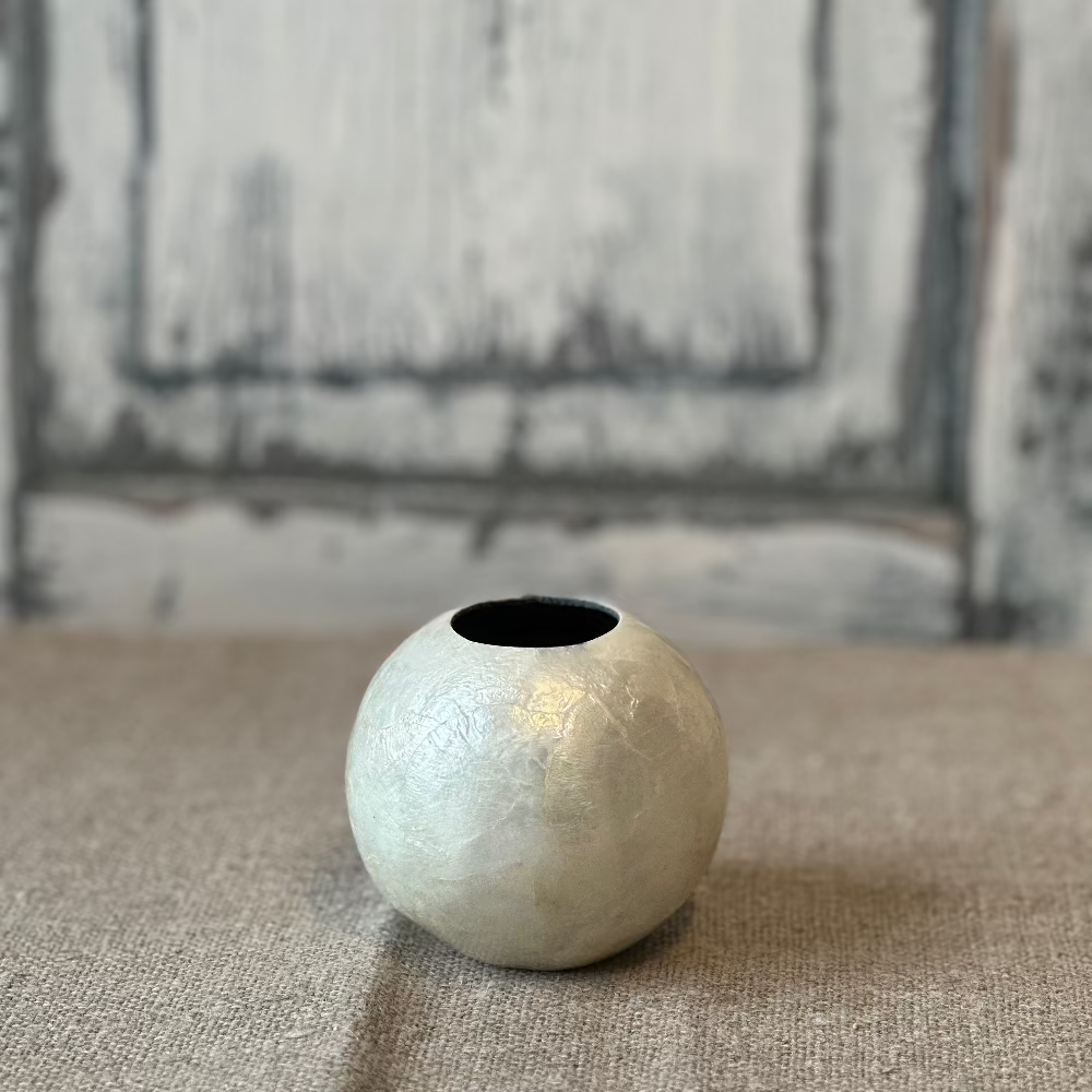 Small White Capiz Vase At Home Smith