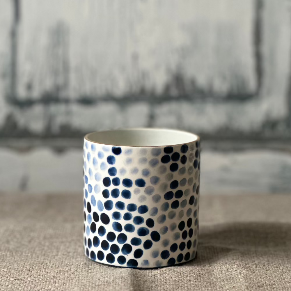 Jill Rosenwald Jilly Vase with Microdot Pattern in Prussian at Home Smith