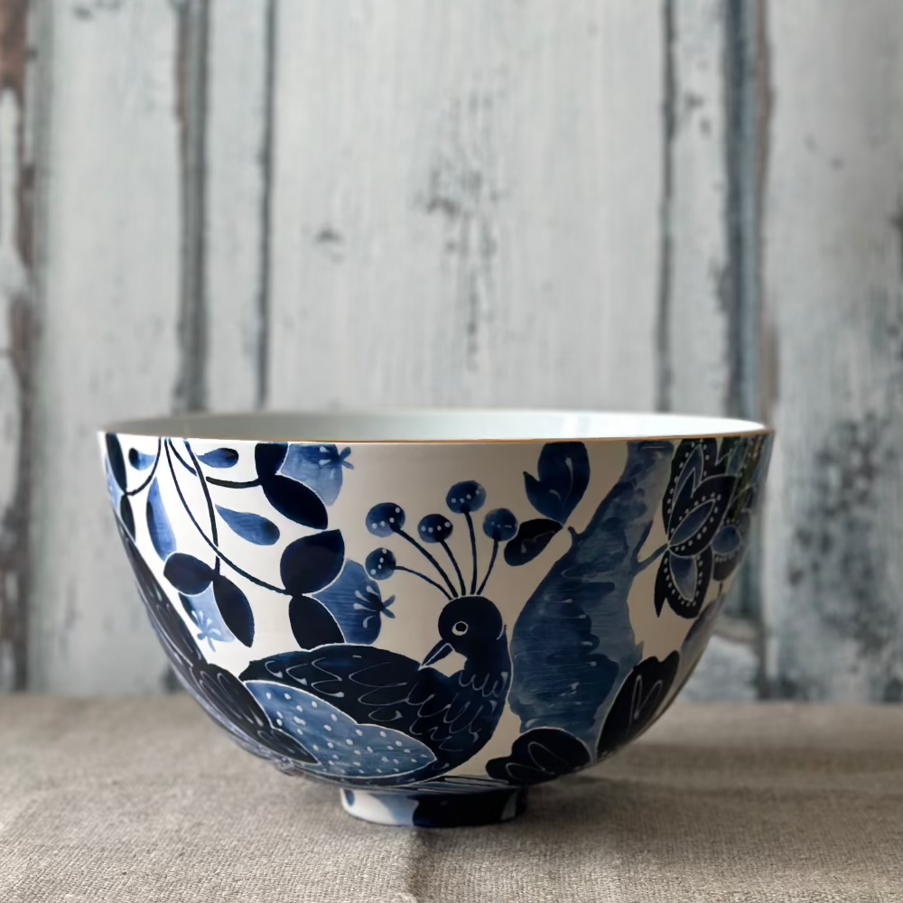Jill Rosenwald Le Bird Pattern in Prussian Large Mimi Bowl at Home Smith