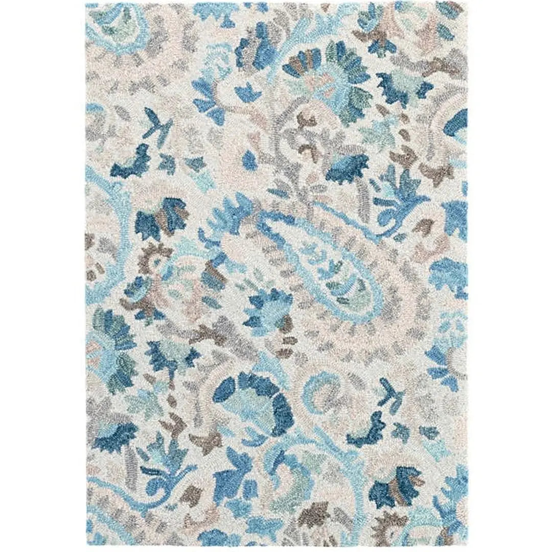 Ines Blue Micro Hooked Wool Rug - Home Smith