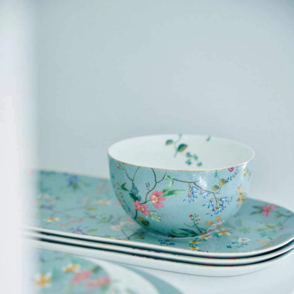 Jolie Collection by Pip Studio Multi Colour Flowers Blue Cake Tray in Porcelain at Home Smith