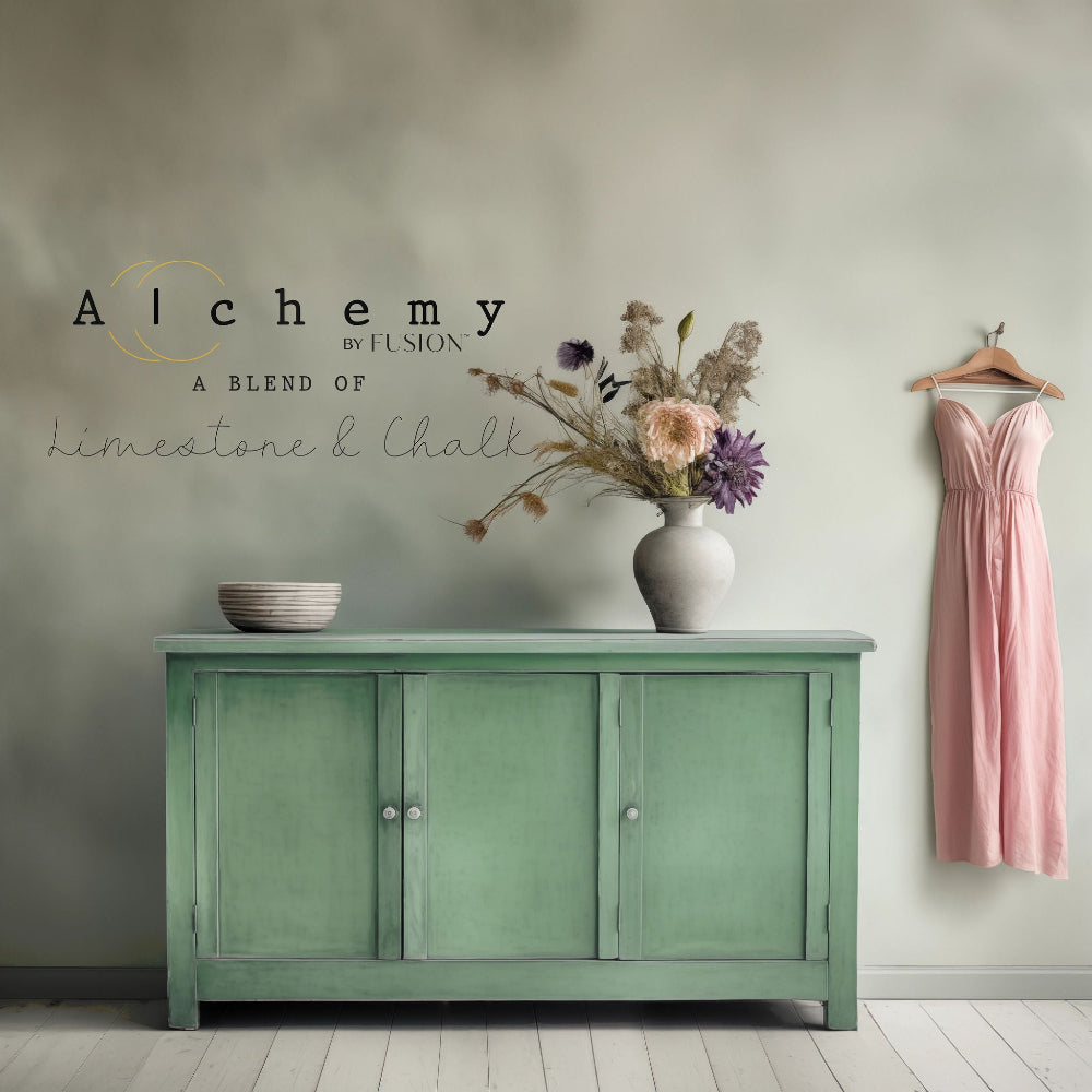 Alchemy Limestone and Chalk Furniture Paint by Fusion in Juniper at Home Smith 