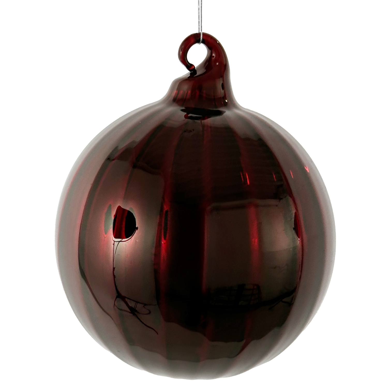 Lined Dark Shiny Red Glass Ornament at Home Smith