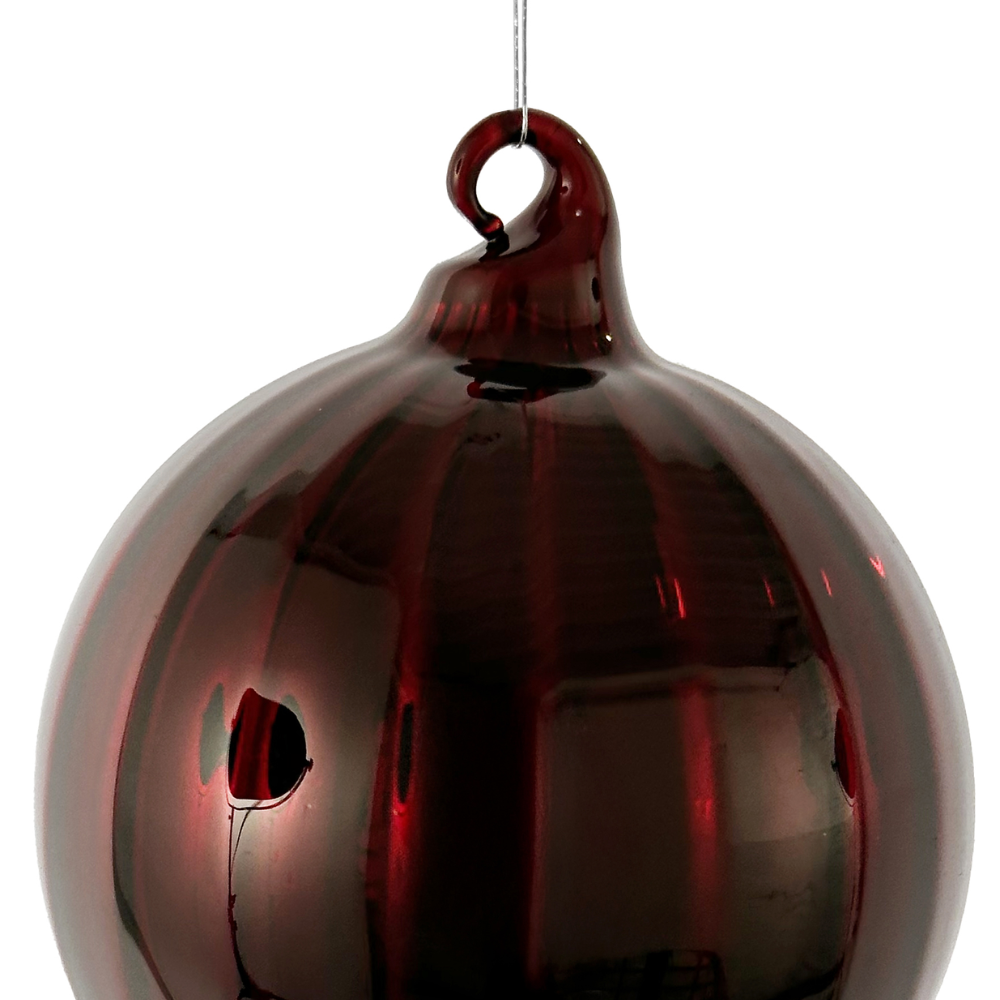 Lined Dark Shiny Red Glass Ornament at Home Smith
