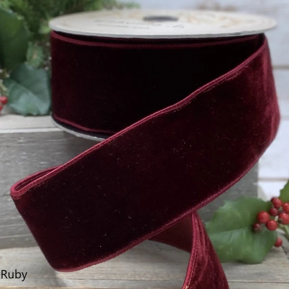 Home Smith Lush Velvet With Dupion Back Ribbon in Ruby d.stevens Ribbon