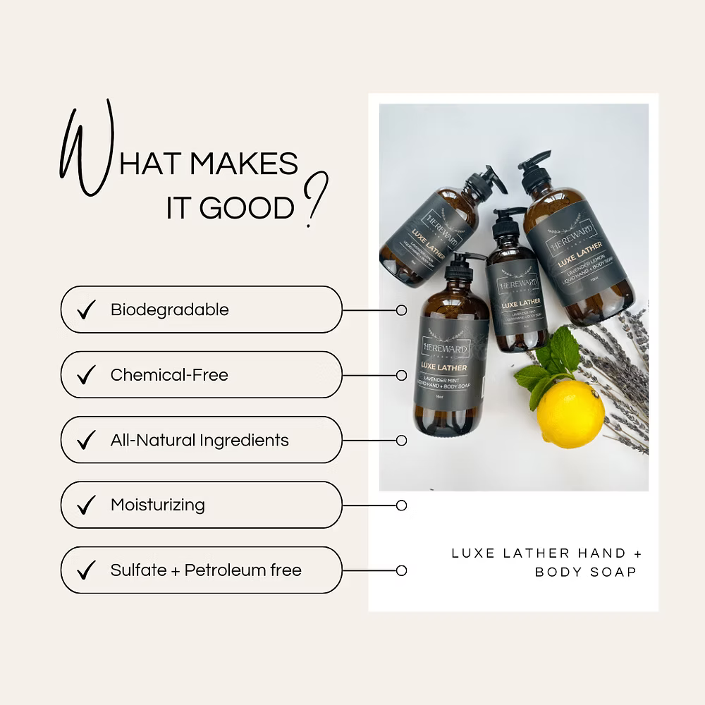 Luxe Lather All Natural Lavender from Hereward Farms Infused Liquid Hand Soap at Home Smith