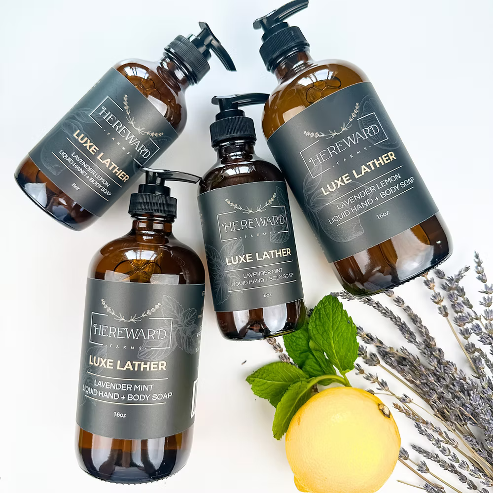 Luxe Lather All Natural Lavender from Hereward Farms Infused Liquid Hand Soap at Home Smith
