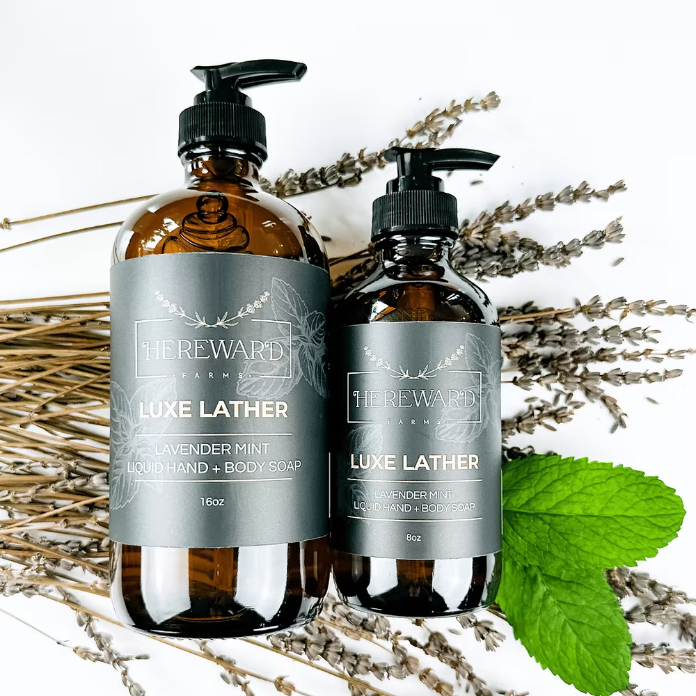 Luxe Lather All Natural Lavender from Hereward Farms Infused Liquid Hand Soap at Home Smith