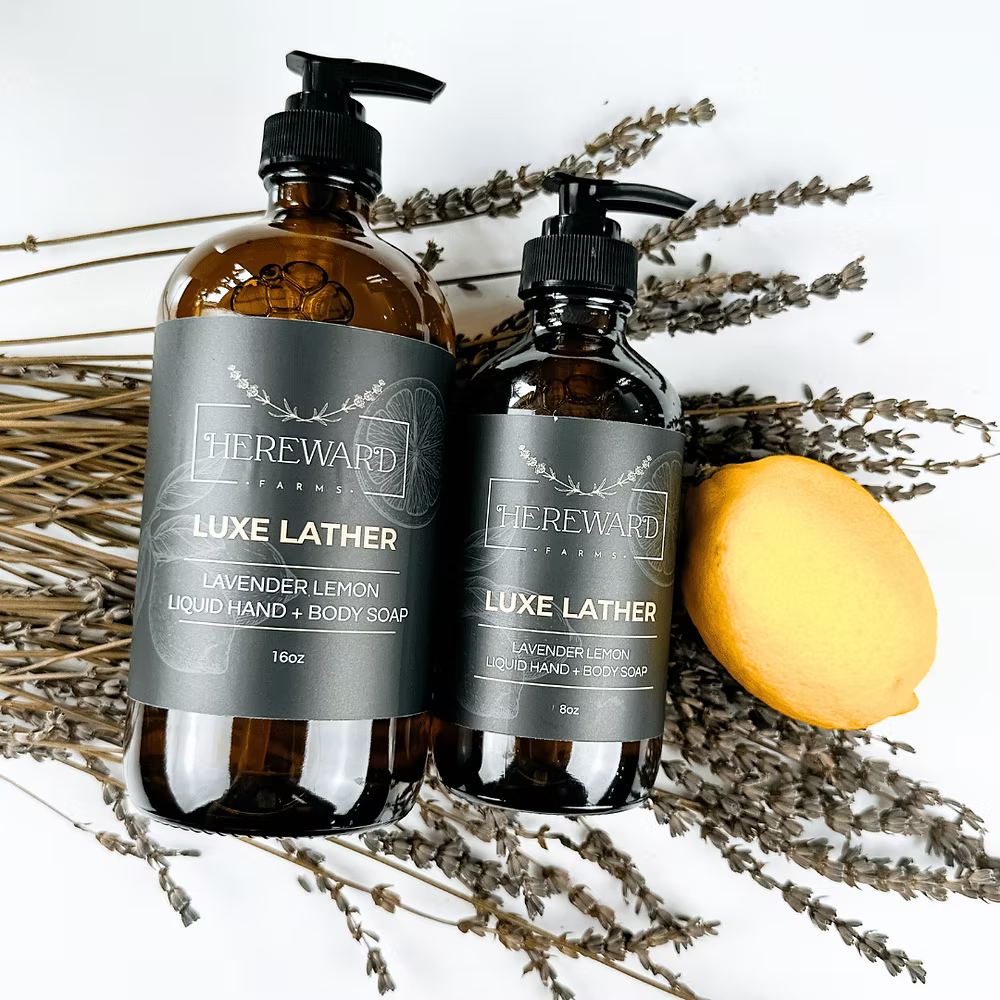 Luxe Lather All Natural Lavender from Hereward Farms Infused Liquid Hand Soap at Home Smith