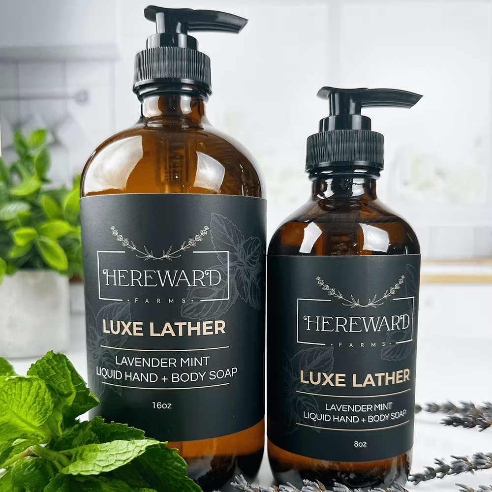 Luxe Lather All Natural Lavender from Hereward Farms Infused Liquid Hand Soap at Home Smith