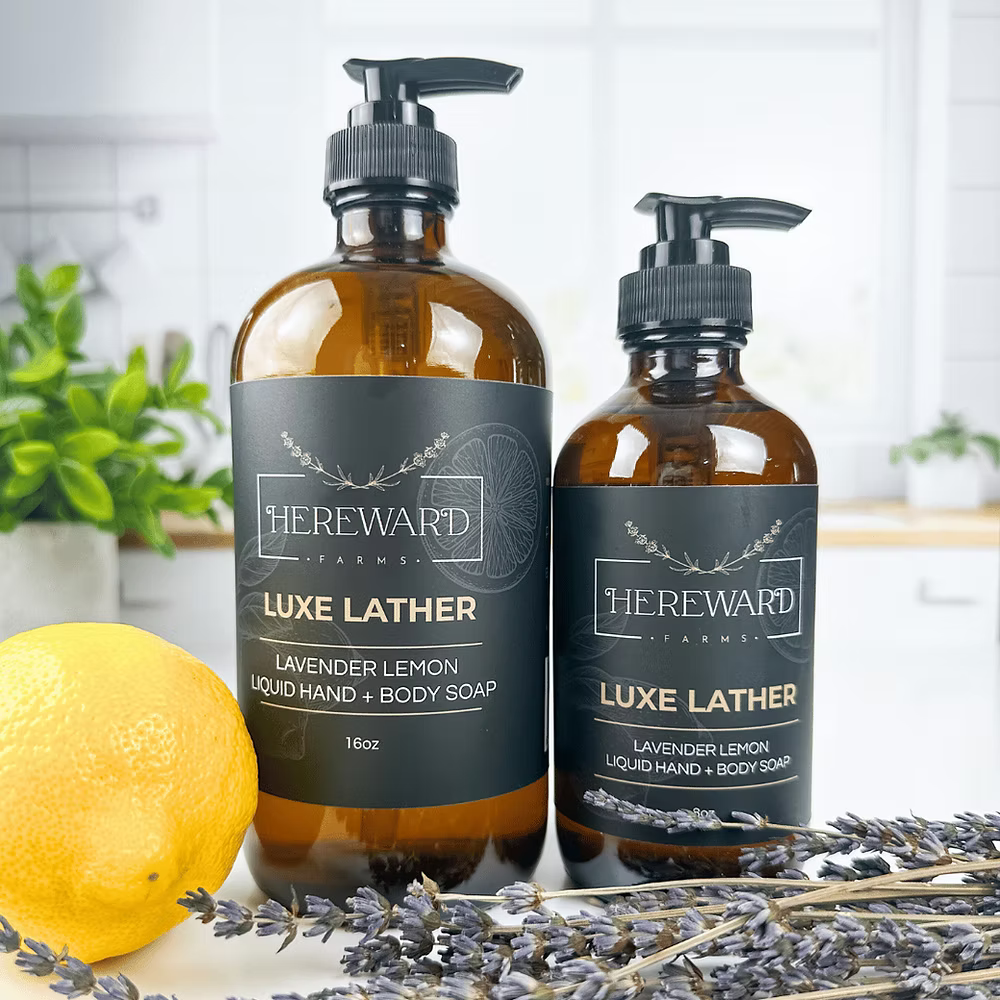 Luxe Lather All Natural Lavender from Hereward Farms Infused Liquid Hand Soap at Home Smith