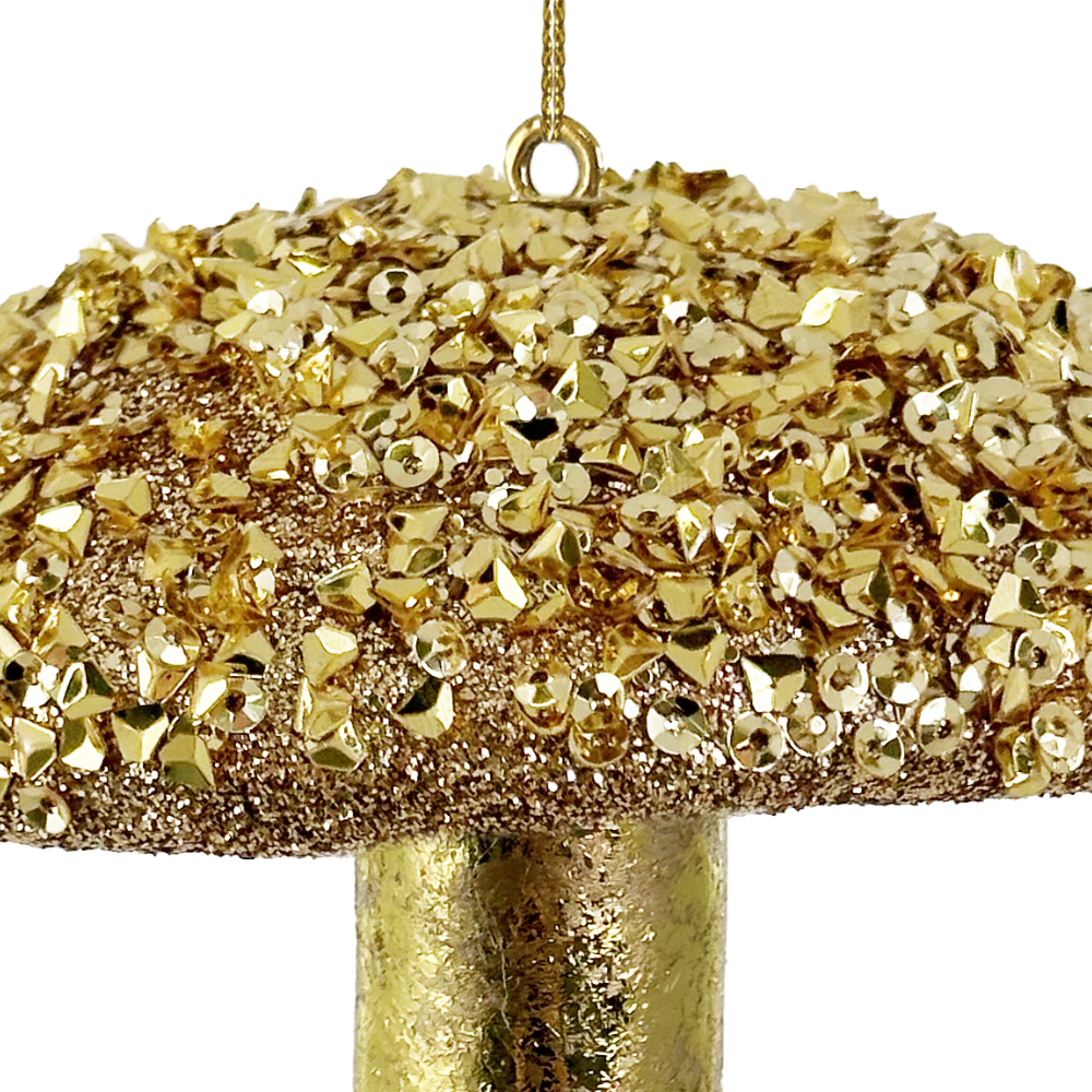 Mushroom Ornament in Gold Glitter at Home Smith