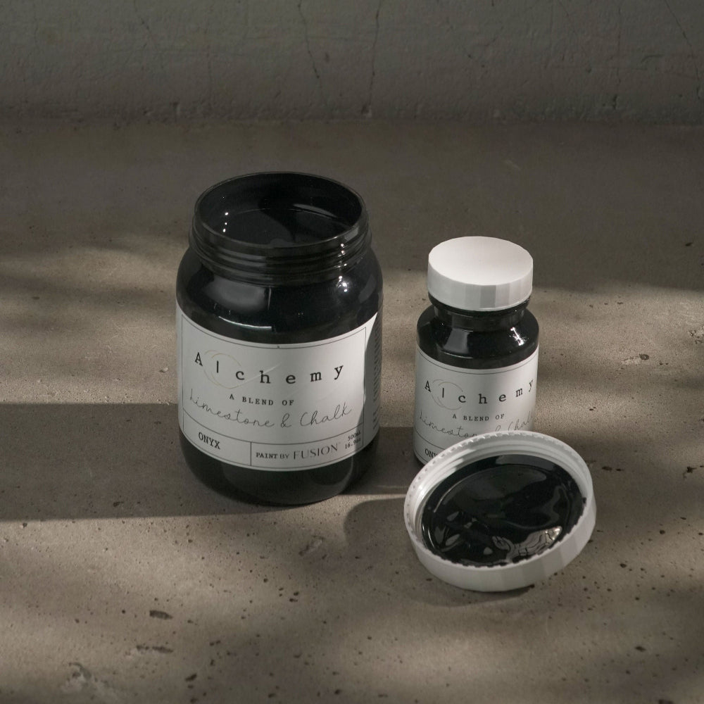 Alchemy limestone and chalk furniture paint by Fusion in Onyx at Home Smith