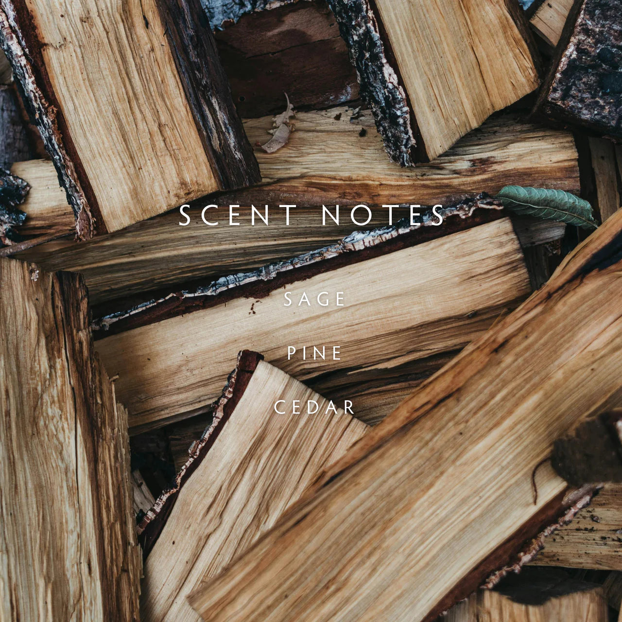 Wooden logs with 'Scent Notes' text overlay on a textured background