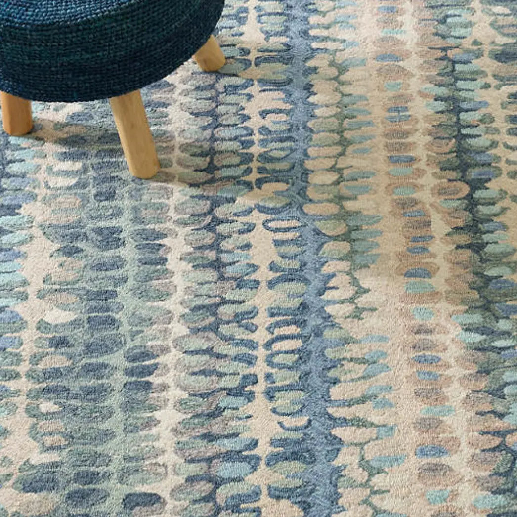 Paint Chip Blue Micro Hooked Wool Rug