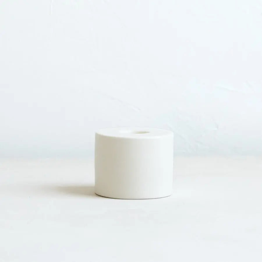 Petite Ceramic Cylinder Taper Holder in Matte White - Home Smith