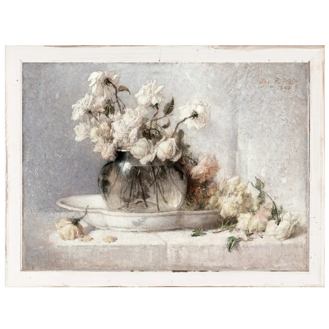 Home Smith Petite Florals - Roses In A Glass Vessel Framed Art Print Home Smith