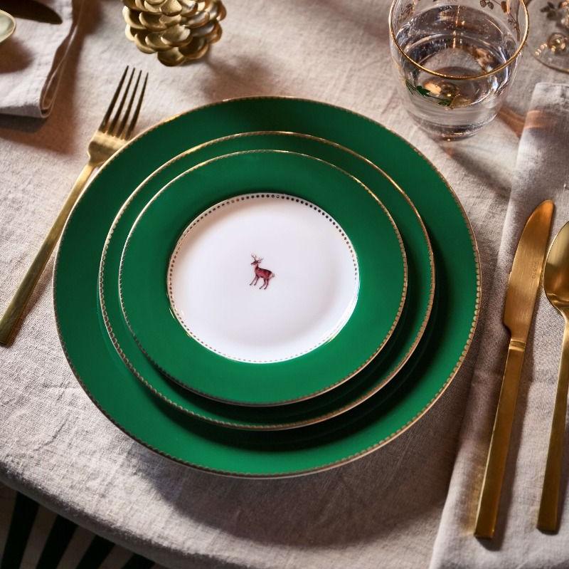 Plate Winter Deer Dark Green at Home Smith