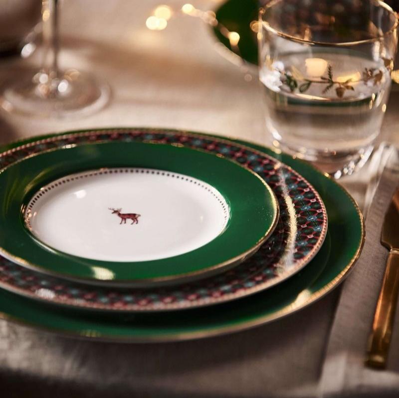 Plate Winter Deer Dark Green at Home Smith