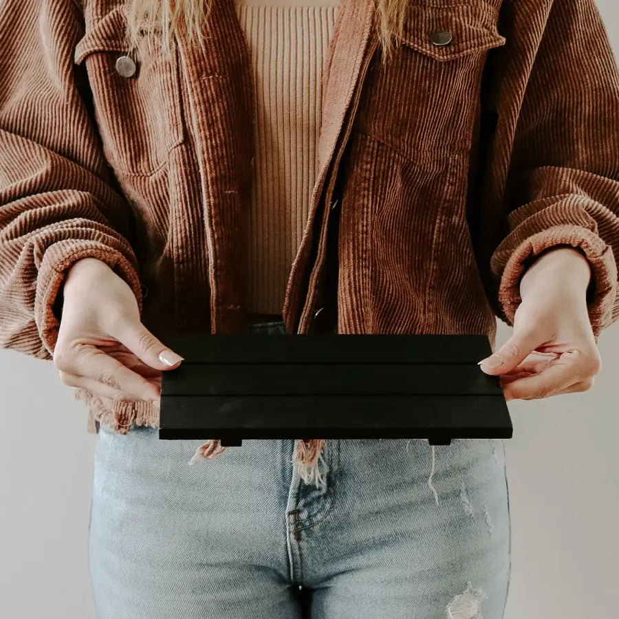 Rectangular Wood Tray in Black - Home Smith