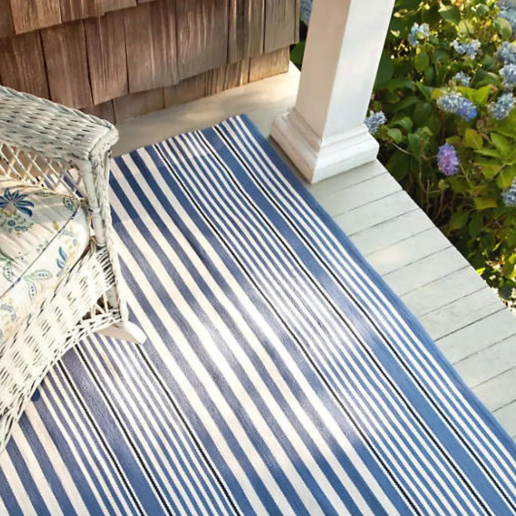 Rugby Stripe Denim Indoor/Outdoor Rug - Home Smith