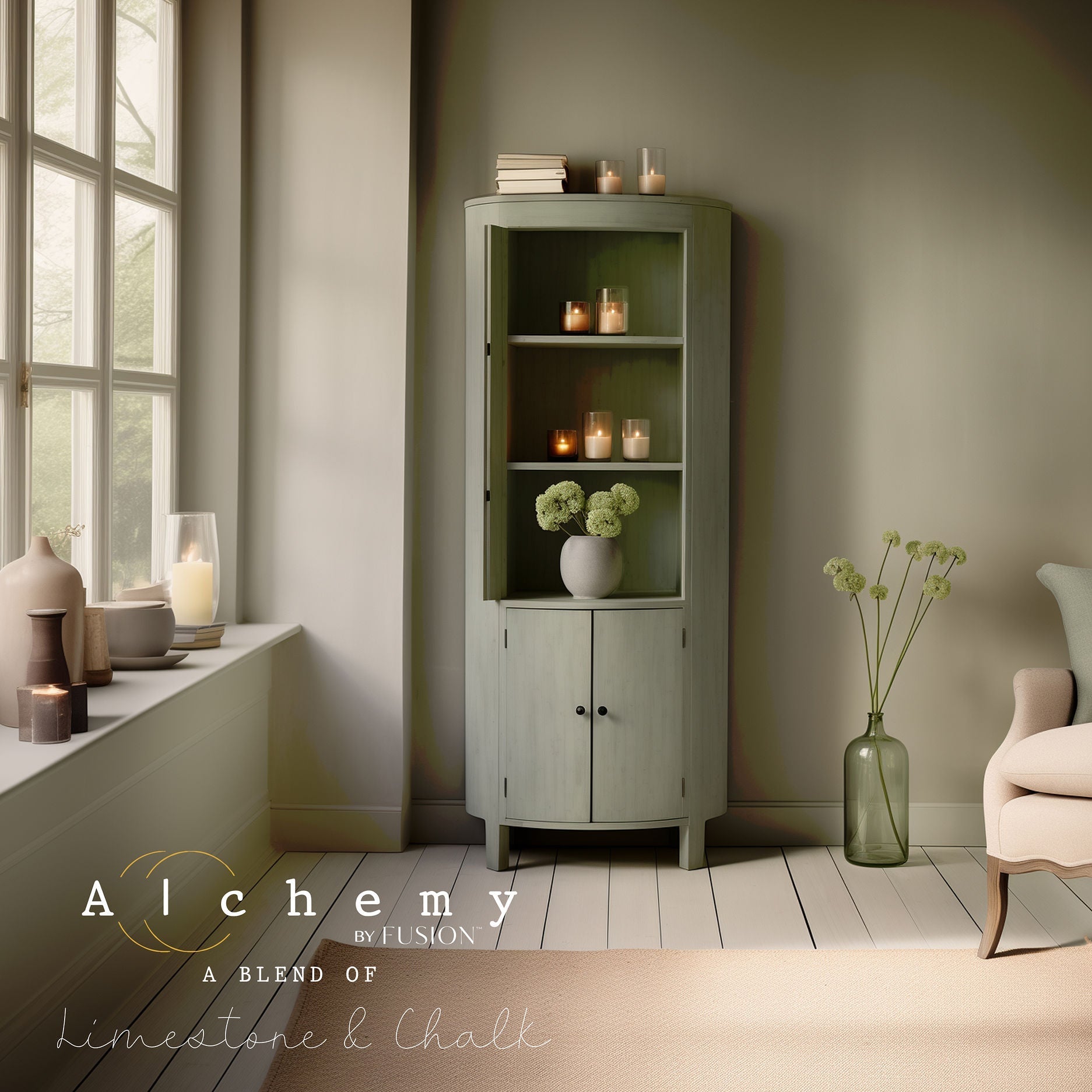 Alchemy Limestone and Chalk Furniture Paint by Fusion in Sage at Home Smith