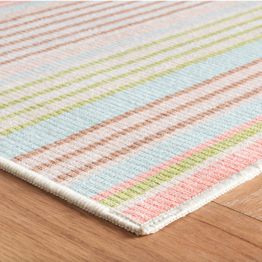 Ana Ticking Stripe in Aqua Machine Washable Rug from Dash and Albert at Home Smith