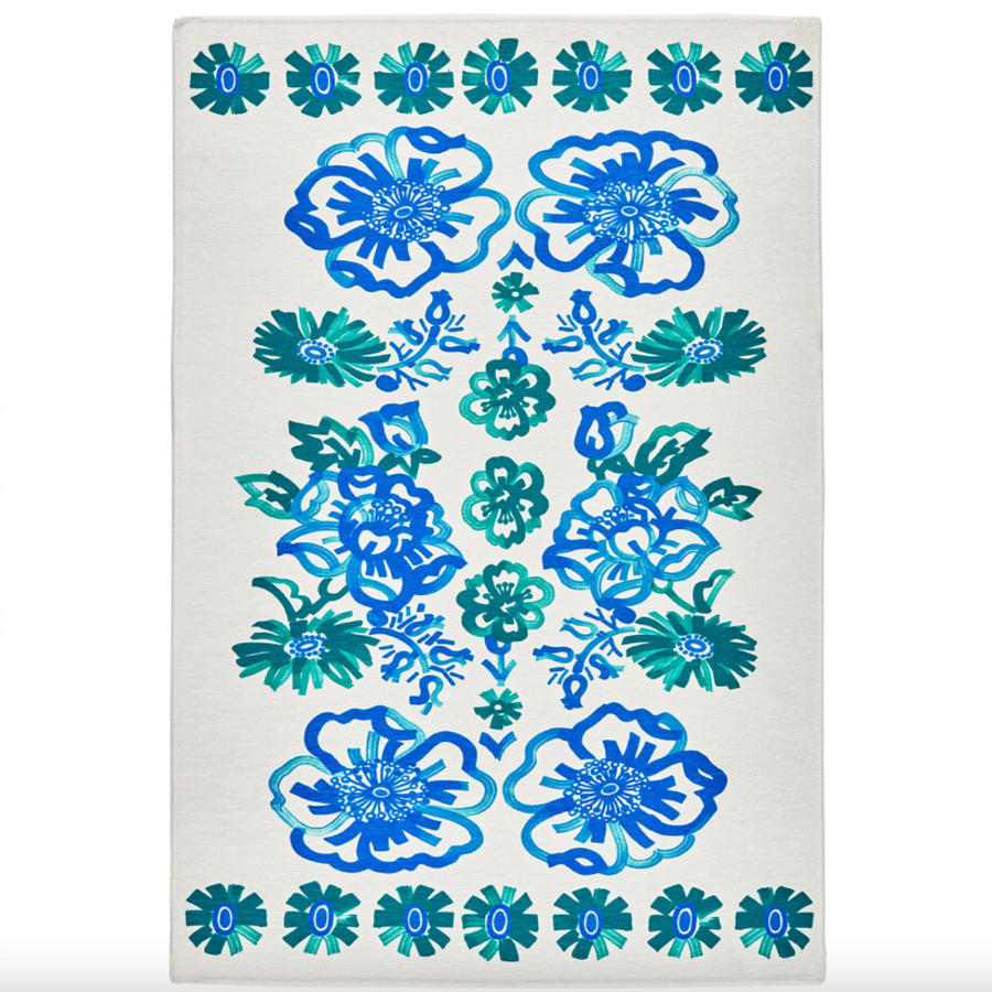 Graphic Gerbera Teal Machine Washable Rug at Home SMith 