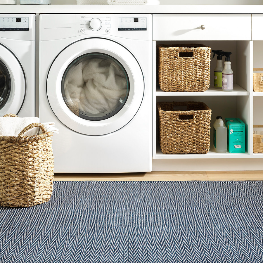 Dash and Albert Navy Herringbone Washable Rug at Home Smith