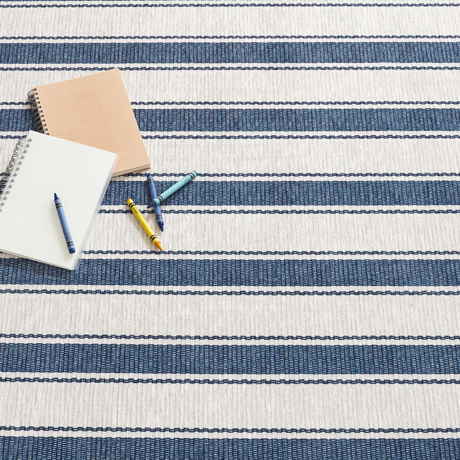 Blue Awning Stripe Machine Washable Rug from Dash and Albert at Home Smith