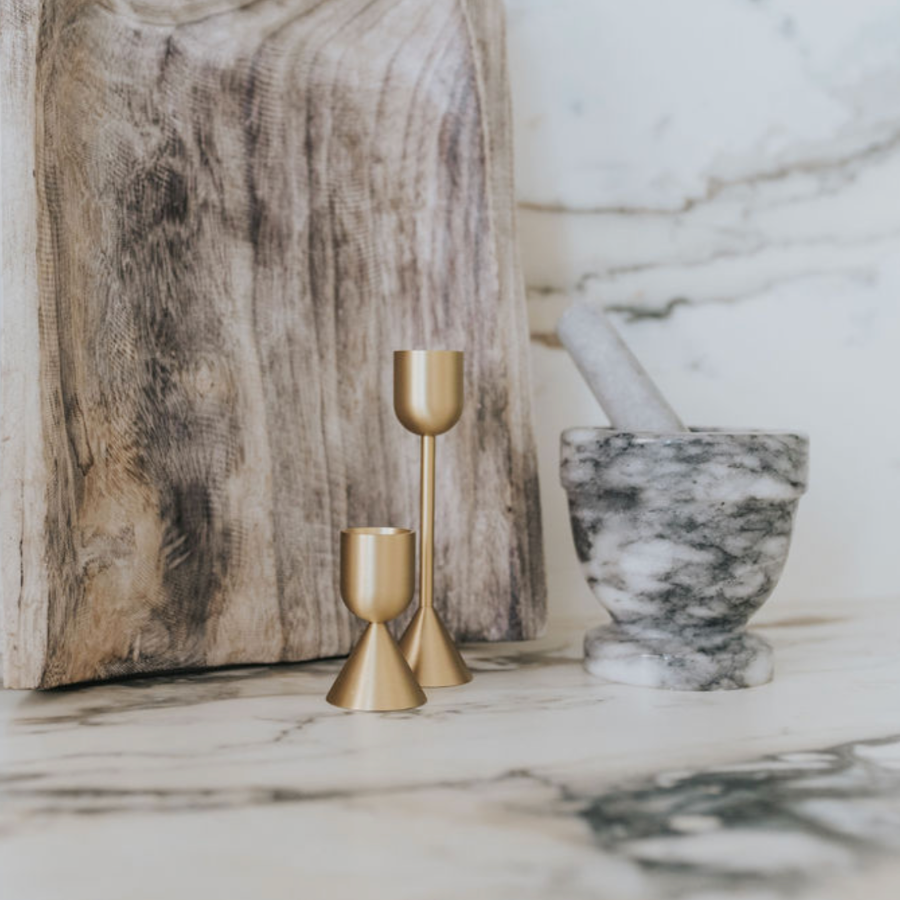 Solid brushed brass candle holders at Home Smith